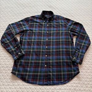 Ralph Lauren Men Classic Fit Button Down Dress Shirt Blue Red Green Plaid Size L